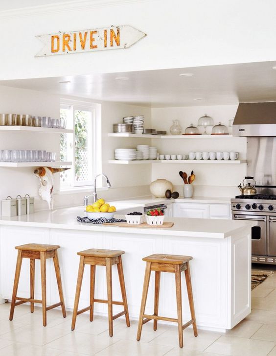 Bright whites and simple shelves - Kitchen Inspiration for #ThisOldHouse via www.L-2-Design.com