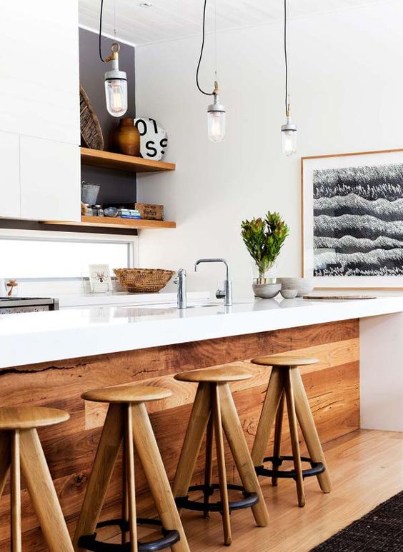 This kitchen sings a calm melody with its hardwood peninsula and craft barstools. Take me somewhere warm and beachy, please. #ThisOldHouse inspiration via www.L-2-Design.com