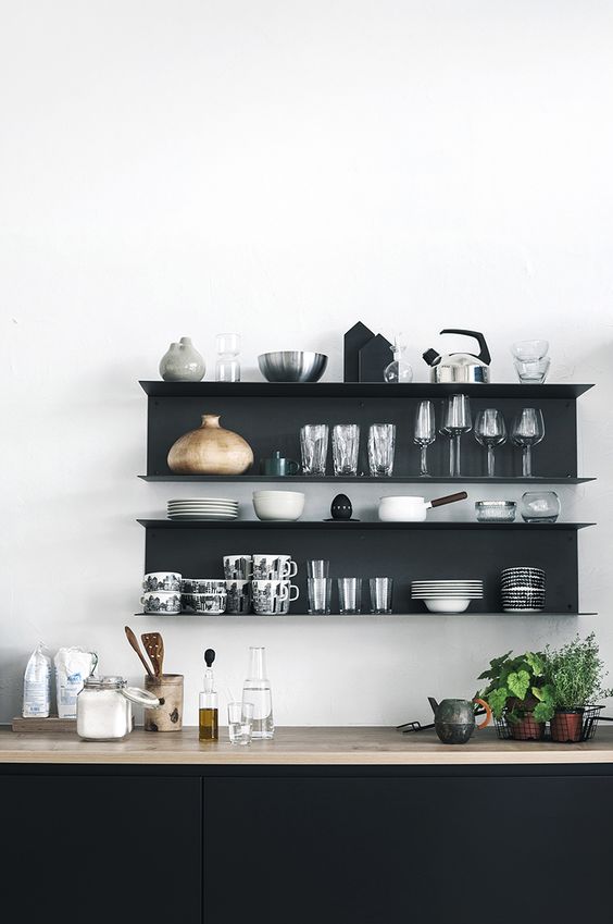 Those floating shelves are gorgeous. Such an elegant statement from a single, bent material. - #kitchen inspiration for #ThisOldHouse via www.L-2-Design.com