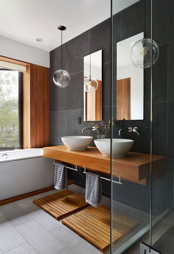 The combination of materials and lights makes for some interesting bathroom details in this space. #ThisOldHouse inspiration via www.L-2-Design.com