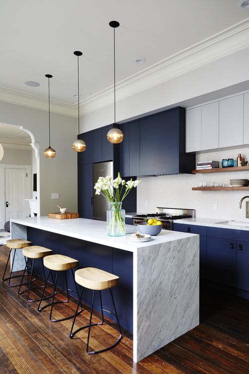 This waterfall counter edge has me drooling like none other. If you remember, I showcased this kitchen previously because of its awesome backsplash. As you can see, Nicole pulled out all the stops on this gem. I love the color contrast of the counter to cabinet. #ThisOldHouse inspiration via www.L-2-Design.com